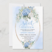 Printable Blue Hydrangea Sweet Sixteen Birthday  招待状 (正面)