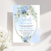 Printable Blue Hydrangea Sweet Sixteen Birthday  招待状