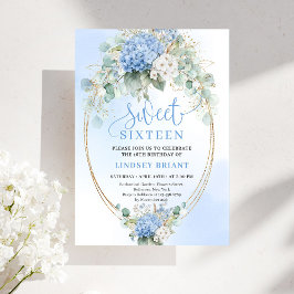 Printable Blue Hydrangea Sweet Sixteen Birthday  招待状
