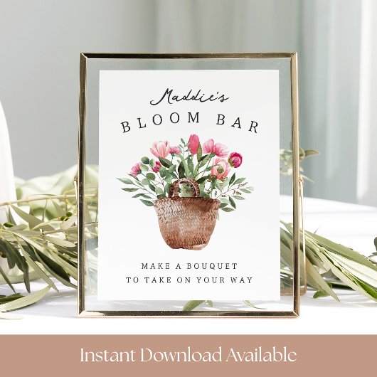 Printable Bridal Shower Bloom Bar Sign ポスター