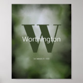 Printable Custom Family Last Name Print Green  ポスター (正面)