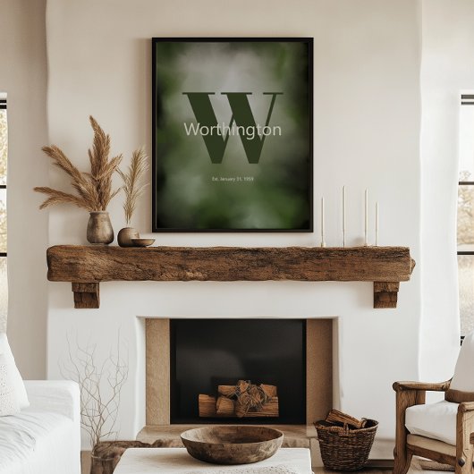 Printable Custom Family Last Name Print Green ポスター