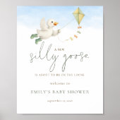 Printable Cute Silly Goose Kite Baby Shower ポスター (正面)