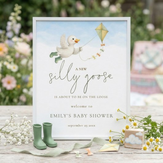 Printable Cute Silly Goose Kite Baby Shower ポスター