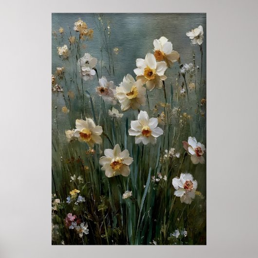Printable Daffodils Wall Art, Antique Spring ポスター (正面)