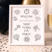Printable Doodles Black Welcome to New Year Party ポスター