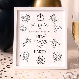 Printable Doodles Black Welcome to New Year Party ポスター