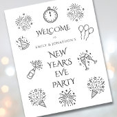 Printable Doodles Black Welcome to New Year Party ポスター