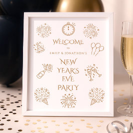Printable Doodles Gold Welcome to New Year Party ポスター