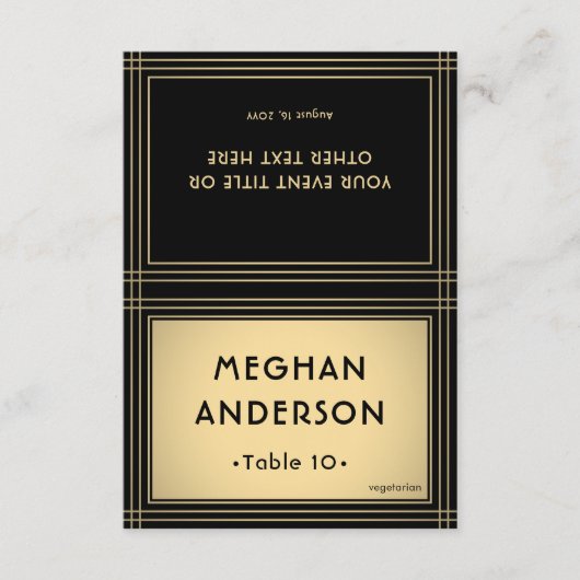 Printable Escort Card - Classic Black and Gold カード (正面)