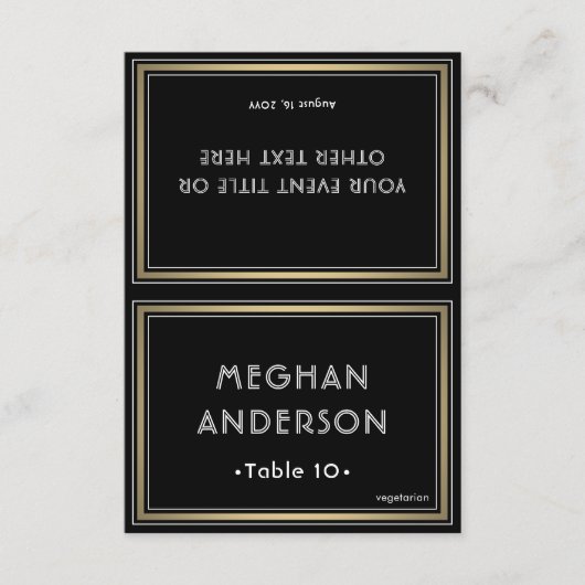 Printable Escort Card - Elegant Black and Gold カード (正面)