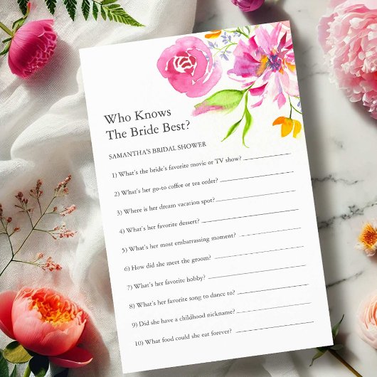 Printable Floral Bridal Shower Questions Game 招待状