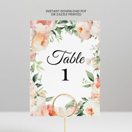 Printable Floral Bridal Shower Table Numbers 招待状