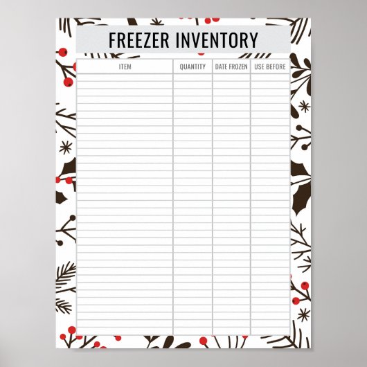 Printable Freezer Inventory 8.5x11 Paper ポスター (正面)