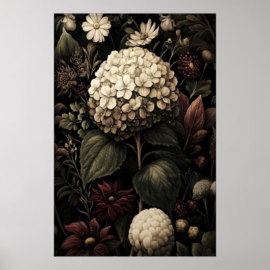 Printable Hydrangea Wall Art, Antique Dark ポスター (正面)