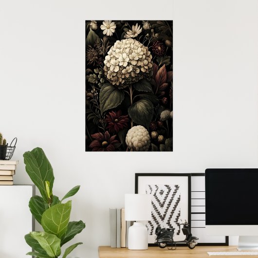 Printable Hydrangea Wall Art, Antique Dark ポスター (ホームオフィス)