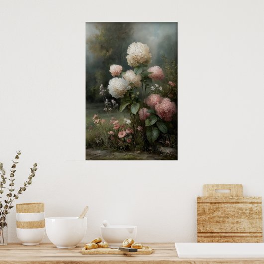 Printable Hydrangea Wall Art, Antique Spring ポスター (キッチン)