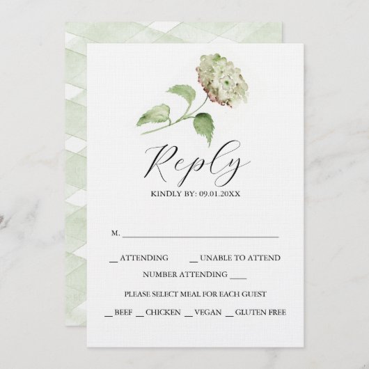 Printable Hydrangea Wedding RSVP Cards 招待状 (正面/裏面)