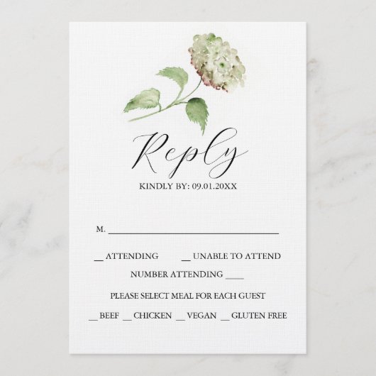 Printable Hydrangea Wedding RSVP Cards 招待状 (正面)