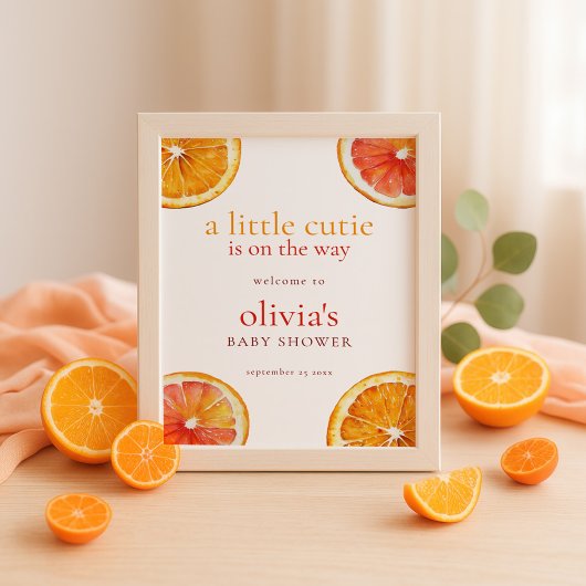 Printable Little Cutie Orange Welcome Baby Shower  ポスター