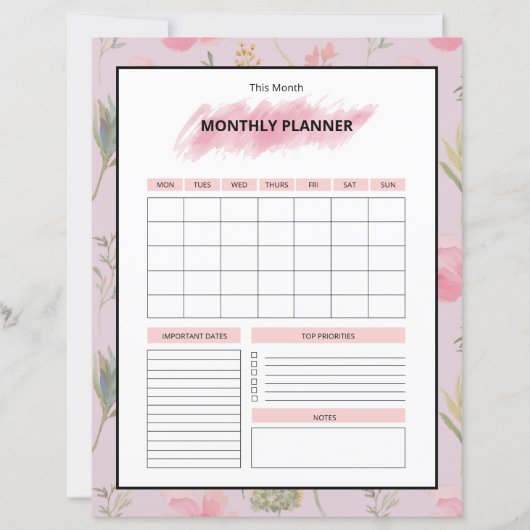 Printable Monthly Planner Template (正面)