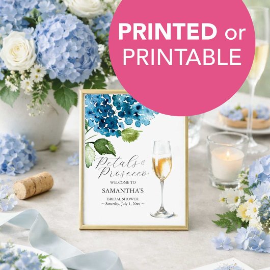 Printable Petals and Prosecco Bridal Shower Sign ポスター