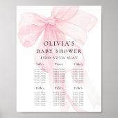 Printable Pink Bow Baby Shower Seating Chart ポスター (正面)