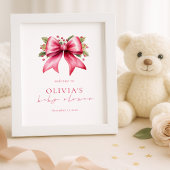 Printable Pink Bow Christmas Welcome Baby Shower ポスター