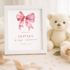Printable Pink Coquette Bow Welcome Baby Shower ポスター