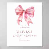 Printable Pink Coquette Bow Welcome Baby Shower ポスター (正面)