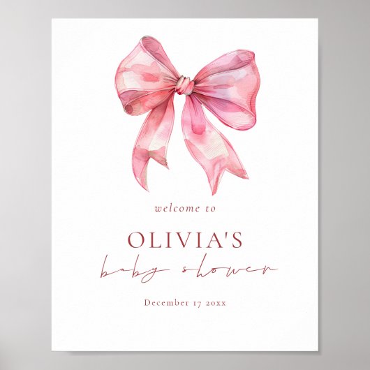 Printable Pink Coquette Bow Welcome Baby Shower ポスター (正面)