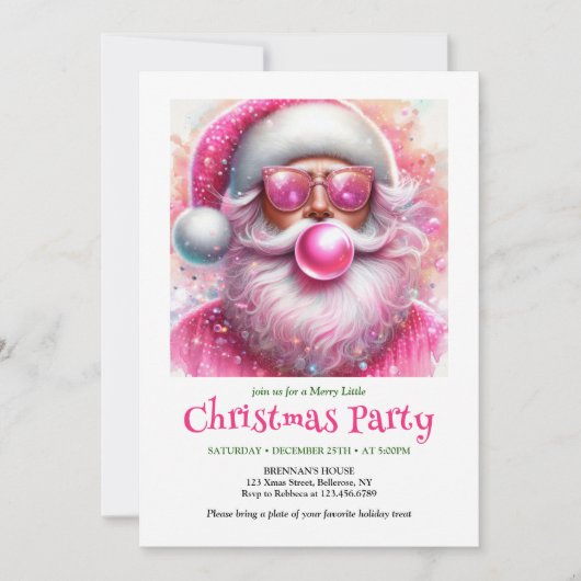 Printable Pink Santa Bubble Gum Funny Christmas  招待状 (正面)