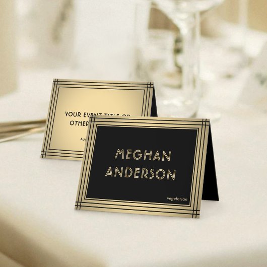 Printable Place Card - Classic Black & Gold Border カード