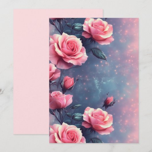 Printable Rose Galaxy Background – Digital Card  シーズンカード (正面/裏面)