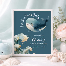 Printable Sea You Soon Whale Baby Shower Turquoise ポスター