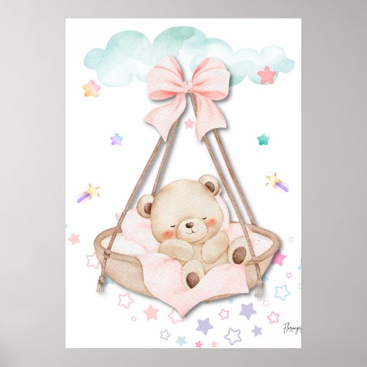 Printable Sleeping Teddy Bear Wall Art ポスター (正面)