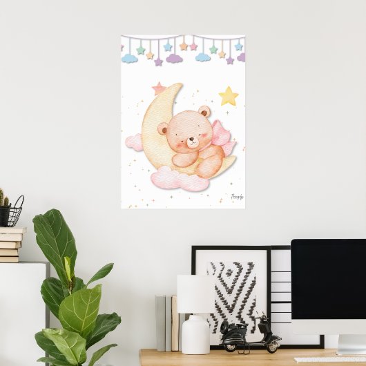 Printable Sleeping Teddy Bear Wall Art  ポスター (ホームオフィス)