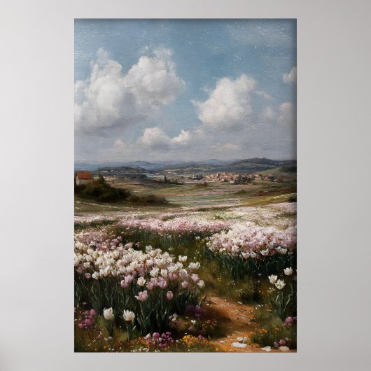 Printable Tulips Wall Art, Antique Spring Flower ポスター (正面)