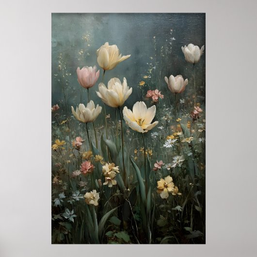Printable Tulips Wall Art, Antique Spring Meadow ポスター (正面)