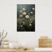 Printable Tulips Wall Art, Antique Spring Meadow ポスター (キッチン)
