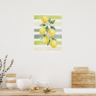 Printable Wall Art Lemon Watercolor Botanical  ポスター