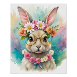 Printable Watercolor Cute Rabbit Wall Poster Art ポスター