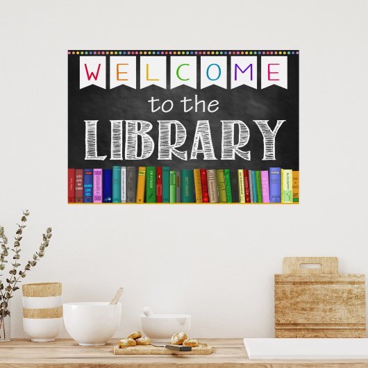 Printable Welcome Library School Sign ポスター (キッチン)