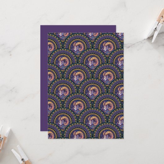 Printable Whimsical Aries Zodiac Mandala Art Deco 招待状 (正面/裏面インサイチュ)