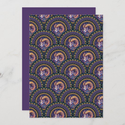 Printable Whimsical Aries Zodiac Mandala Art Deco 招待状 (正面/裏面)