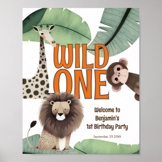 Printable Wild One Safari Welcome 1st Birthday ポスター (正面)