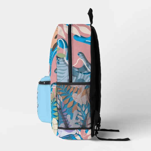 Printed Backpack : Abstract Leaves (blue) プリントバックパック (右)
