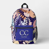 Printed Backpack : Abstract Leaves (dark blue) プリントバックパック (正面)
