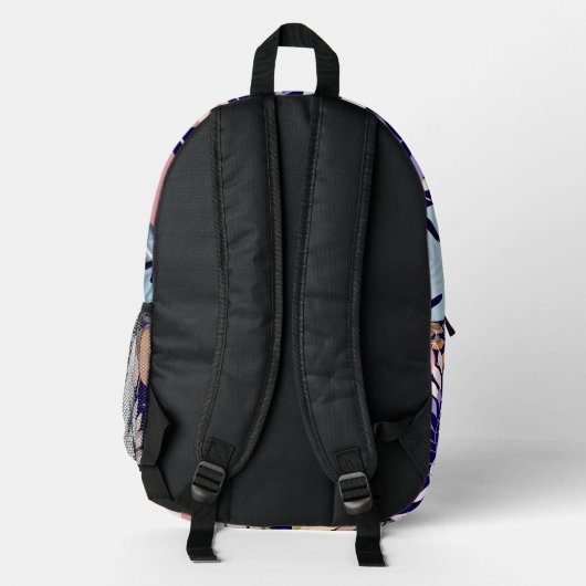 Printed Backpack : Abstract Leaves (dark blue) プリントバックパック (裏面)