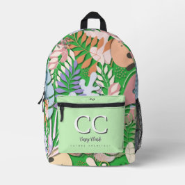 Printed Backpack : Abstract Leaves (green) プリントバックパック